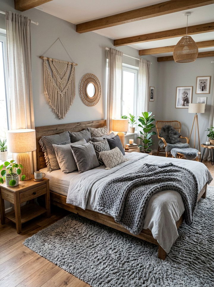 Cozy Gray Boho Bedroom - 30 bohemian gray bedroom ideas