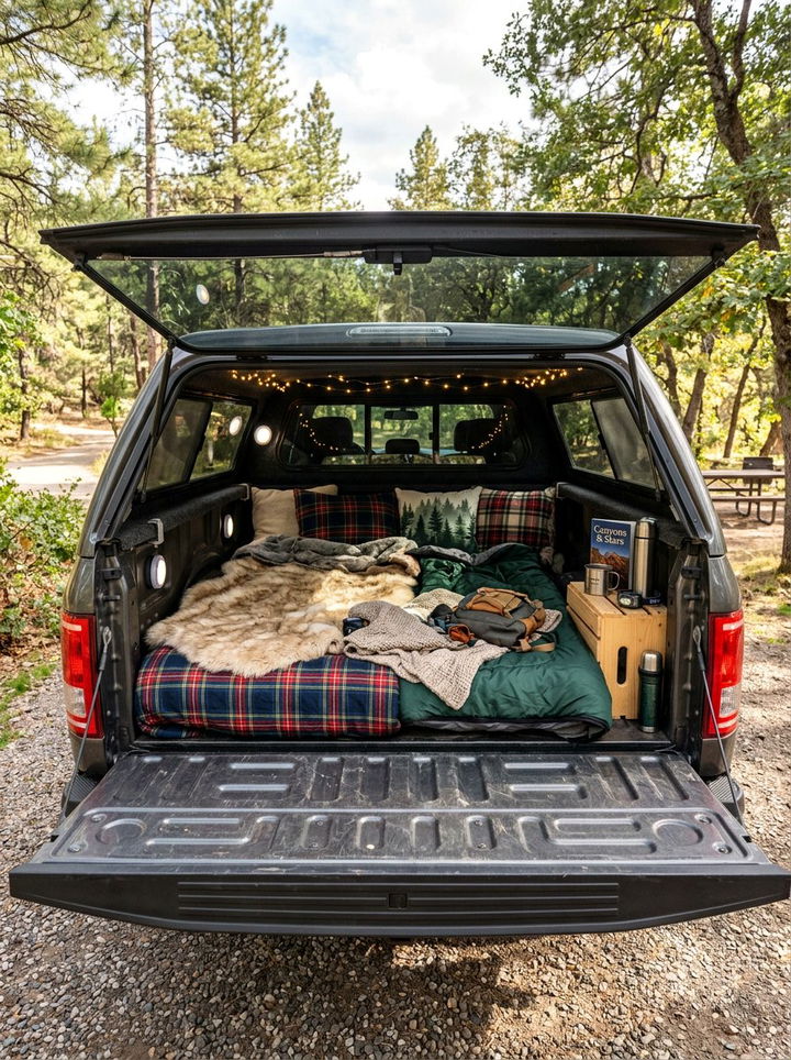 Cozy Truck Bed Setup - 30 camping bedroom ideas