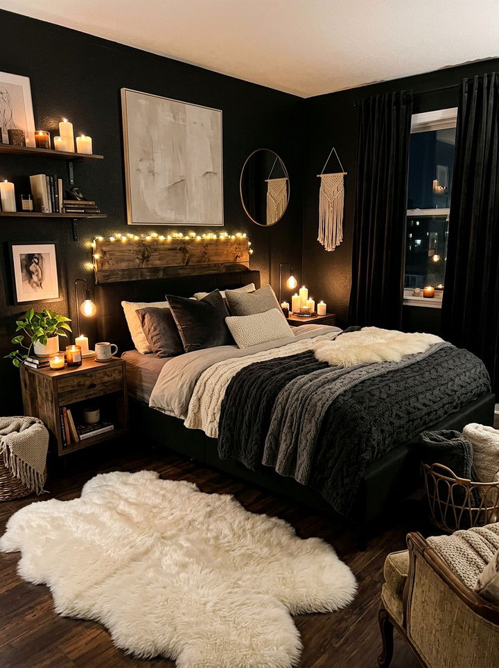 Cozy black bedroom decor - 30 scandinavian black bedroom ideas