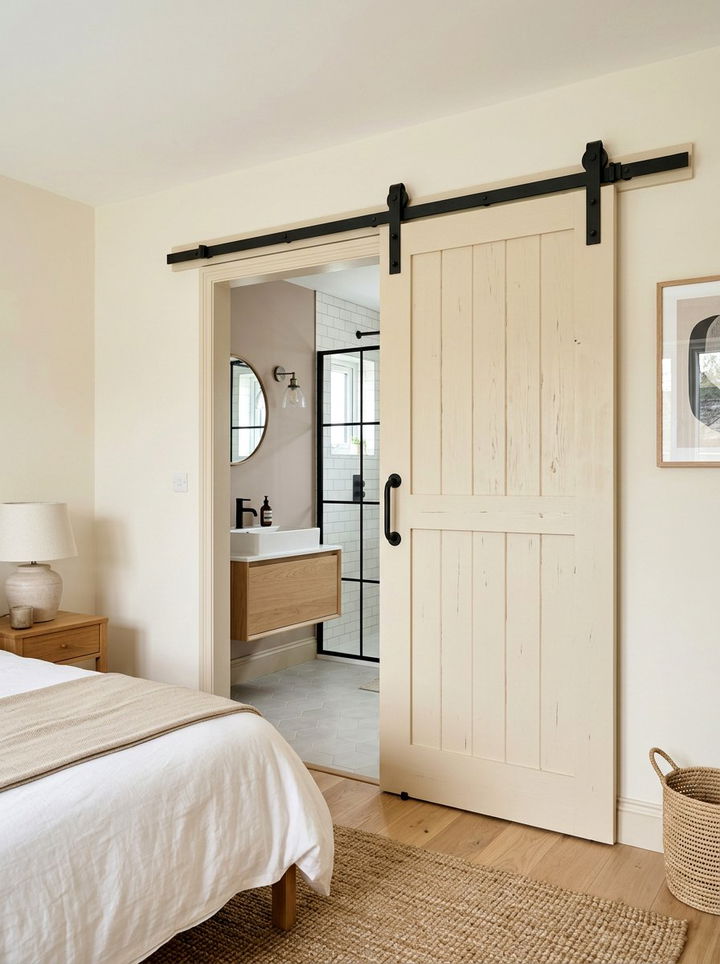 Cream Bedroom Barn Door - 30 farmhouse cream bedroom ideas