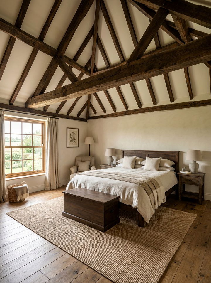 Cream Bedroom Beamed Ceiling - 30 farmhouse cream bedroom ideas