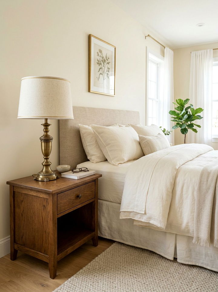 Cream Bedroom Brass Lamp - 30 farmhouse cream bedroom ideas