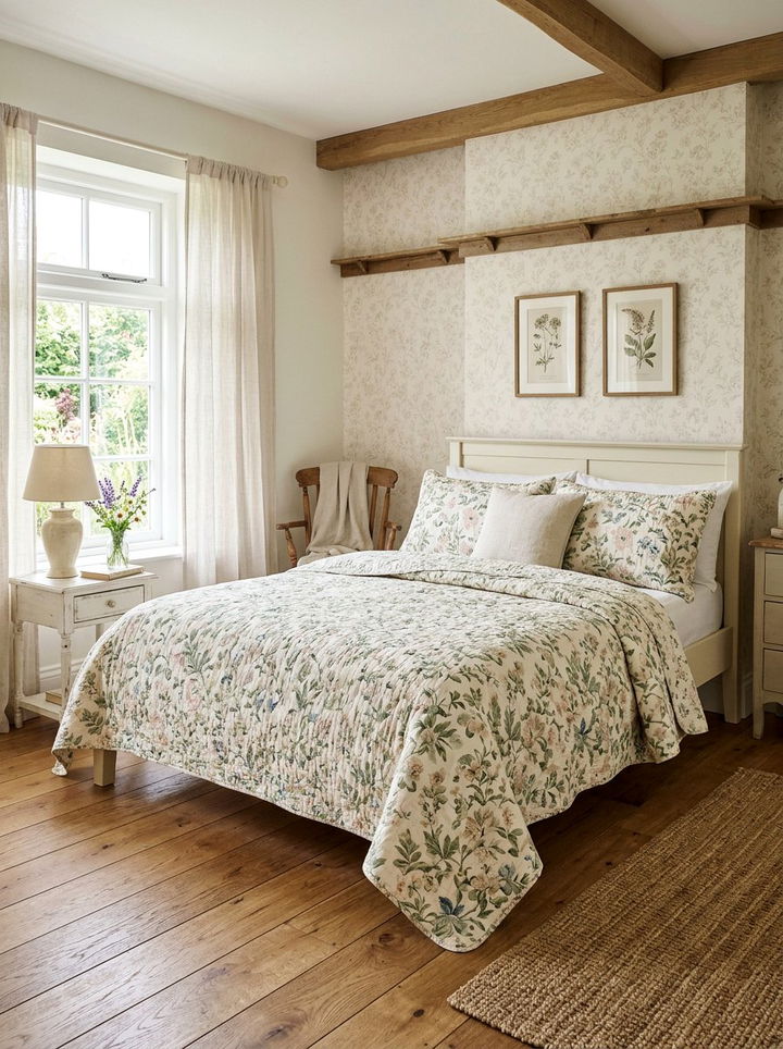 Cream Bedroom Floral Accent - 30 farmhouse cream bedroom ideas