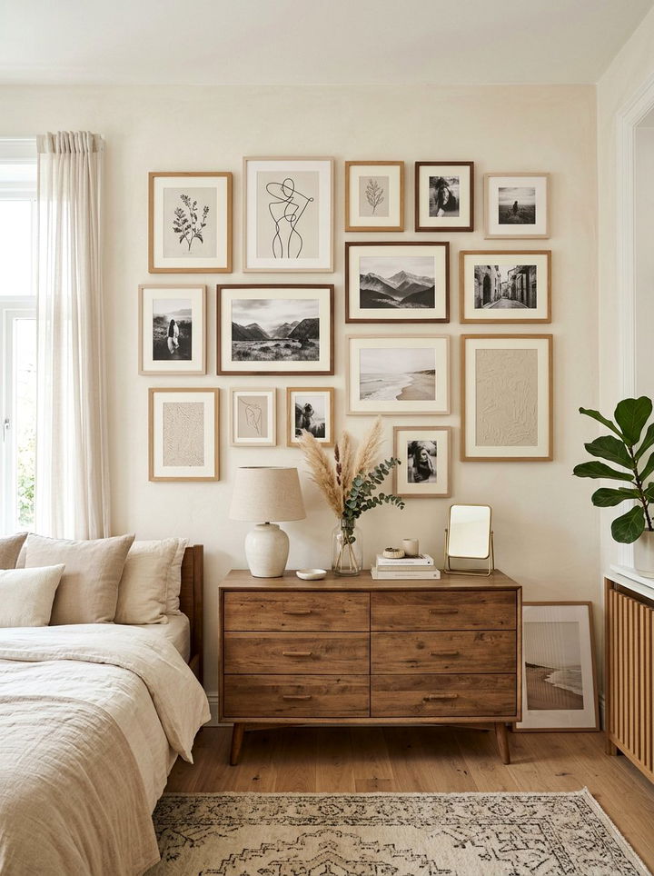 Cream Bedroom Gallery Wall - 30 farmhouse cream bedroom ideas