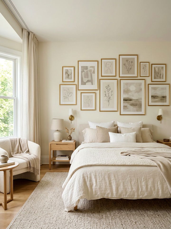 Cream Bedroom Gallery Wall - 30 cream bedroom design ideas