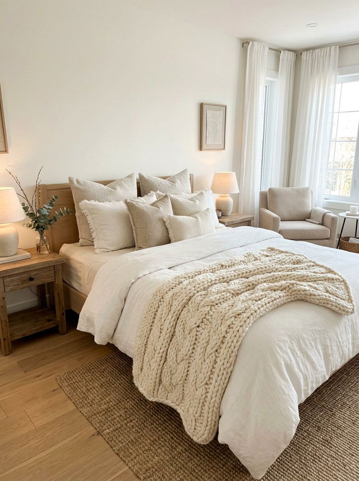 Cream Bedroom Knit Throw - 30 farmhouse cream bedroom ideas