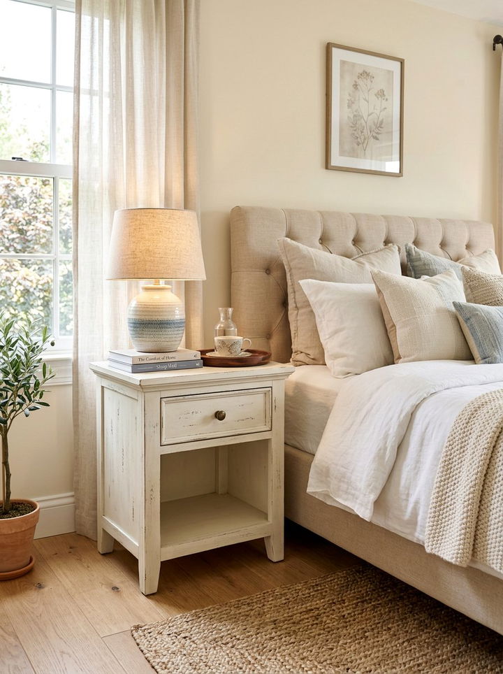 Cream Bedroom Nightstand - 30 farmhouse cream bedroom ideas