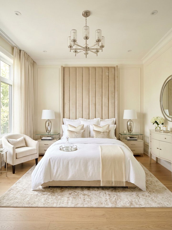 Cream Bedroom Velvet Headboard - 30 cream bedroom design ideas