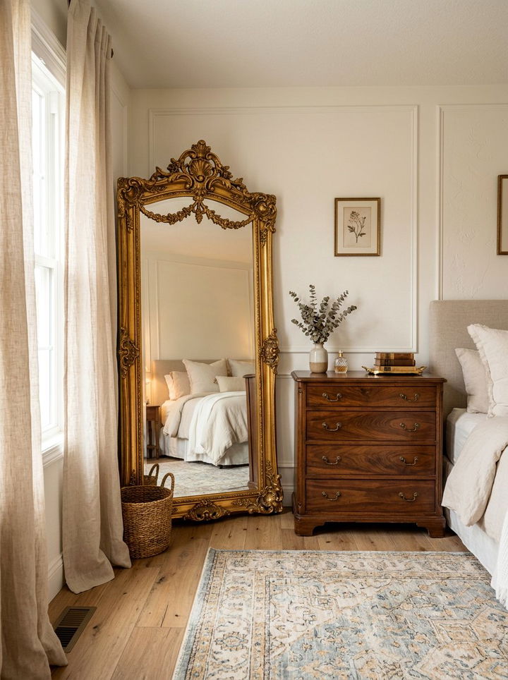 Cream Bedroom Vintage Mirror - 30 farmhouse cream bedroom ideas