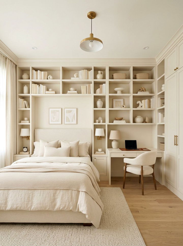 Cream Bedroom With Built In Shelves - 30 warm cream bedroom ideas