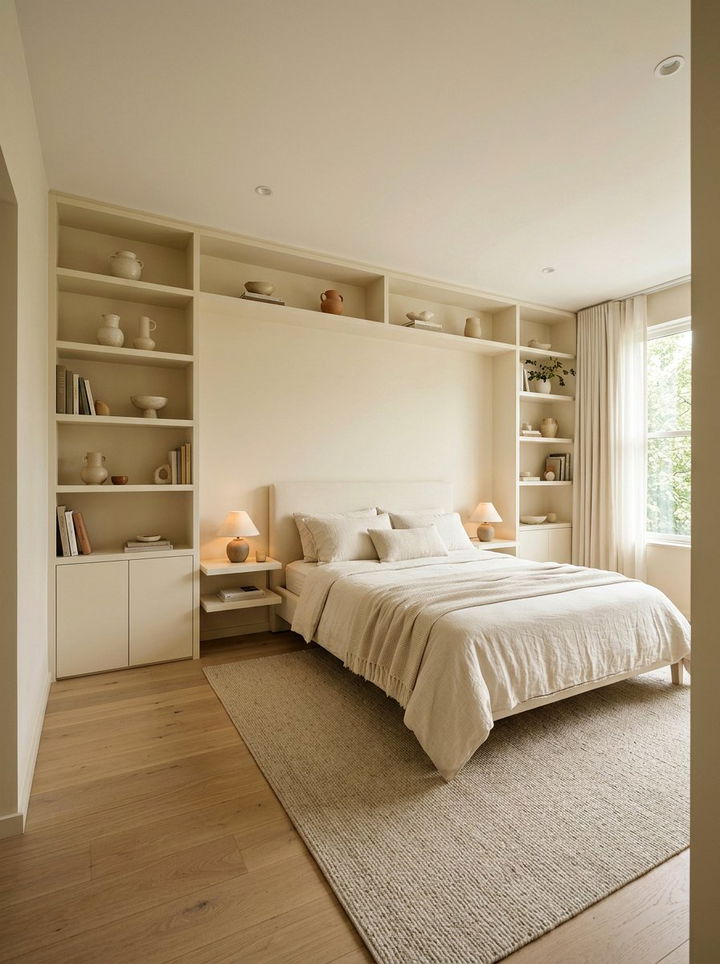 Cream Bedroom With Built In Shelves - 30 minimalist cream bedroom ideas