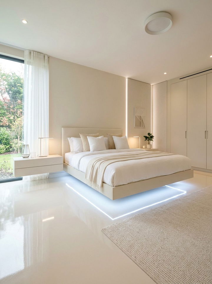 Cream Bedroom With Floating Bed - 30 minimalist cream bedroom ideas