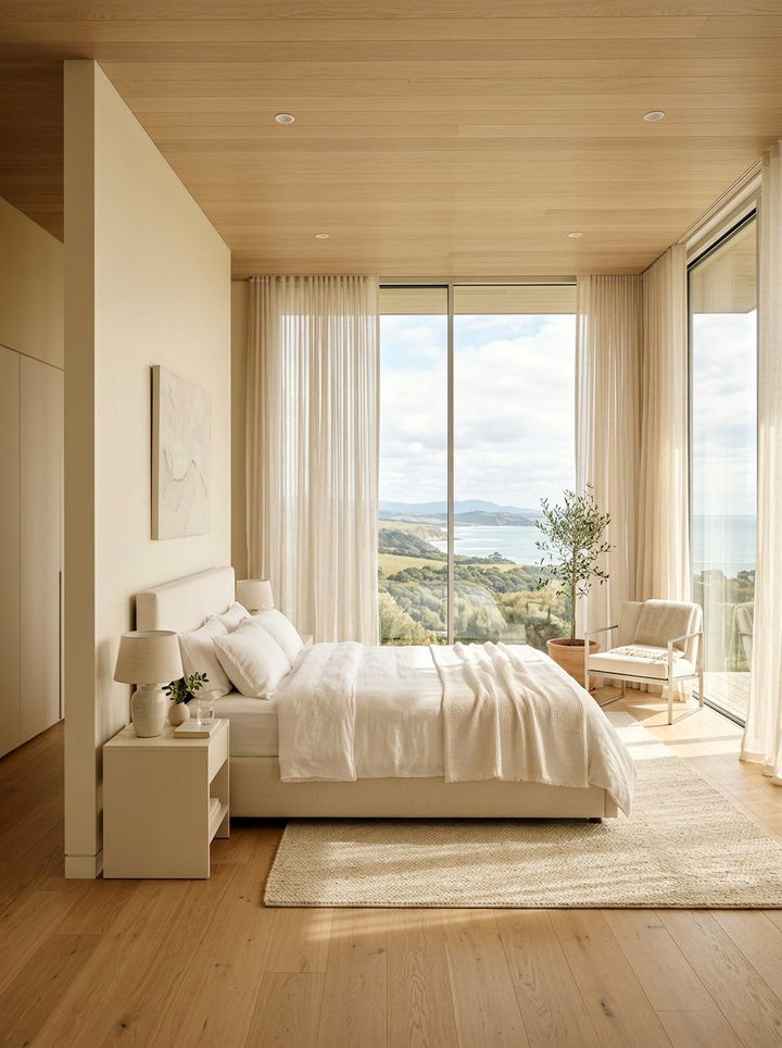 Cream Bedroom With Floor To Ceiling Windows - 30 minimalist cream bedroom ideas