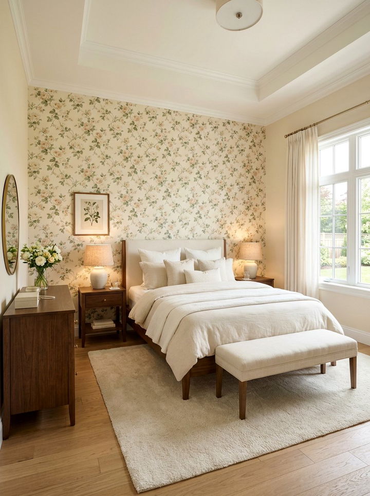Cream Bedroom With Floral Wallpaper - 30 warm cream bedroom ideas