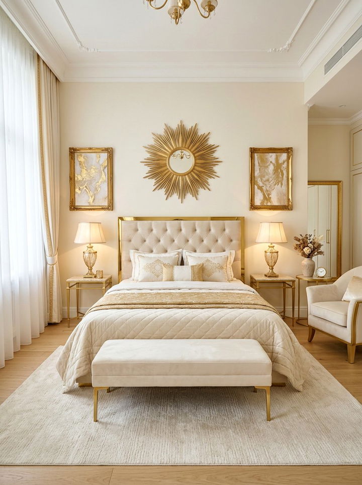 Cream Bedroom With Gold Decor - 30 warm cream bedroom ideas