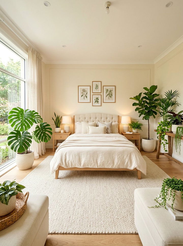 Cream Bedroom With Green Plants - 30 warm cream bedroom ideas