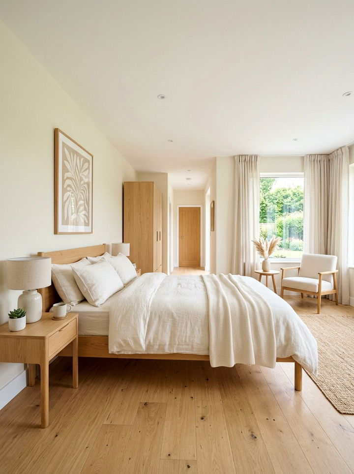 Cream Bedroom With Oak Flooring - 30 minimalist cream bedroom ideas