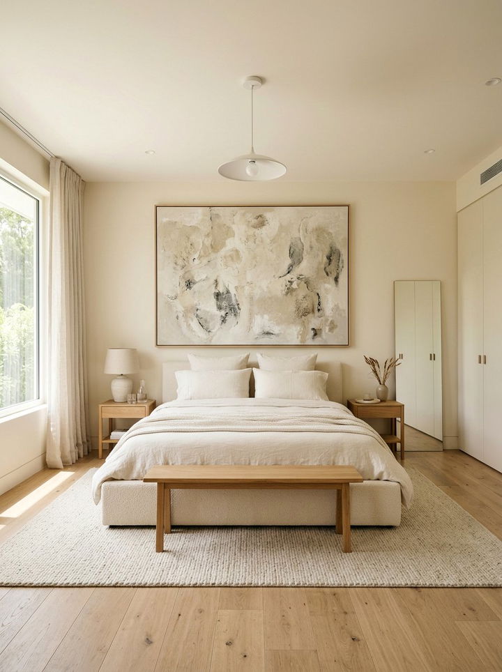 Cream Bedroom With Oversized Art - 30 minimalist cream bedroom ideas
