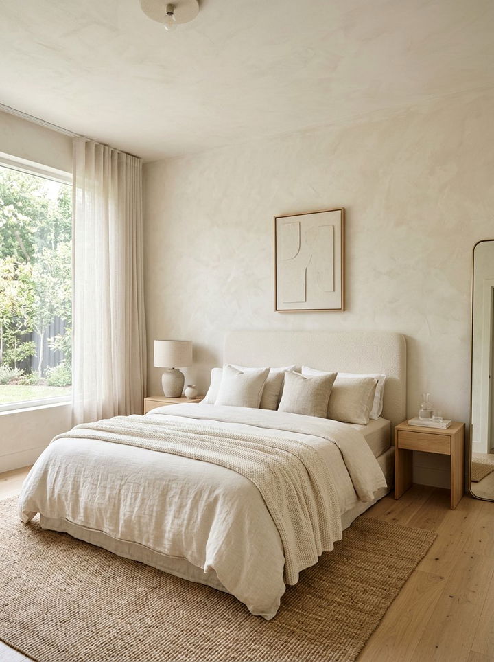 Cream Bedroom With Textured Walls - 30 minimalist cream bedroom ideas