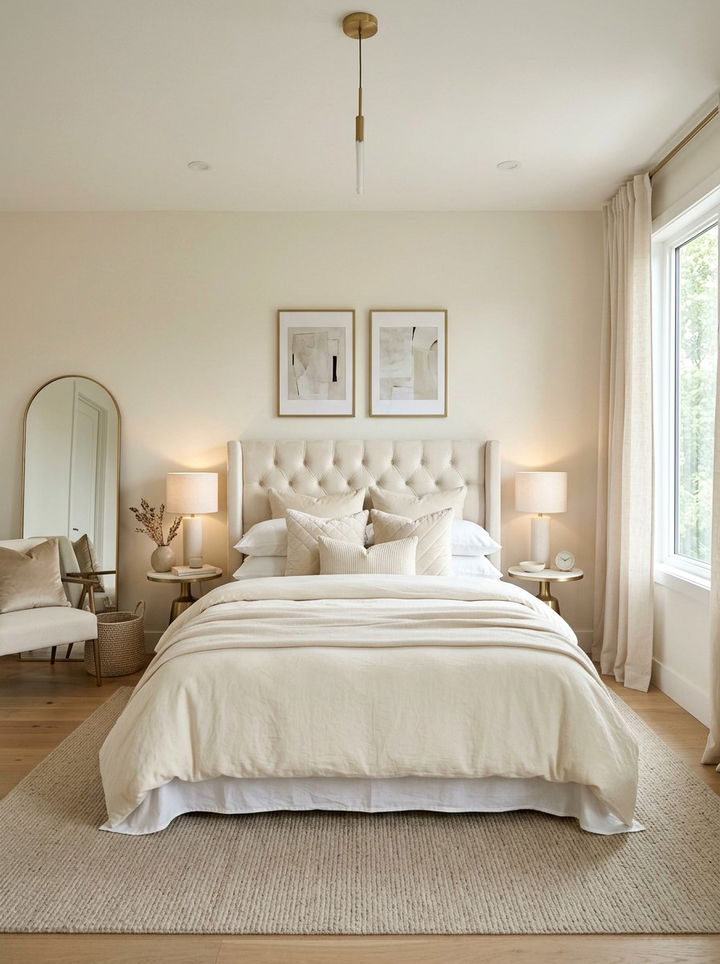 Cream Bedroom With Velvet Headboard - 30 minimalist cream bedroom ideas