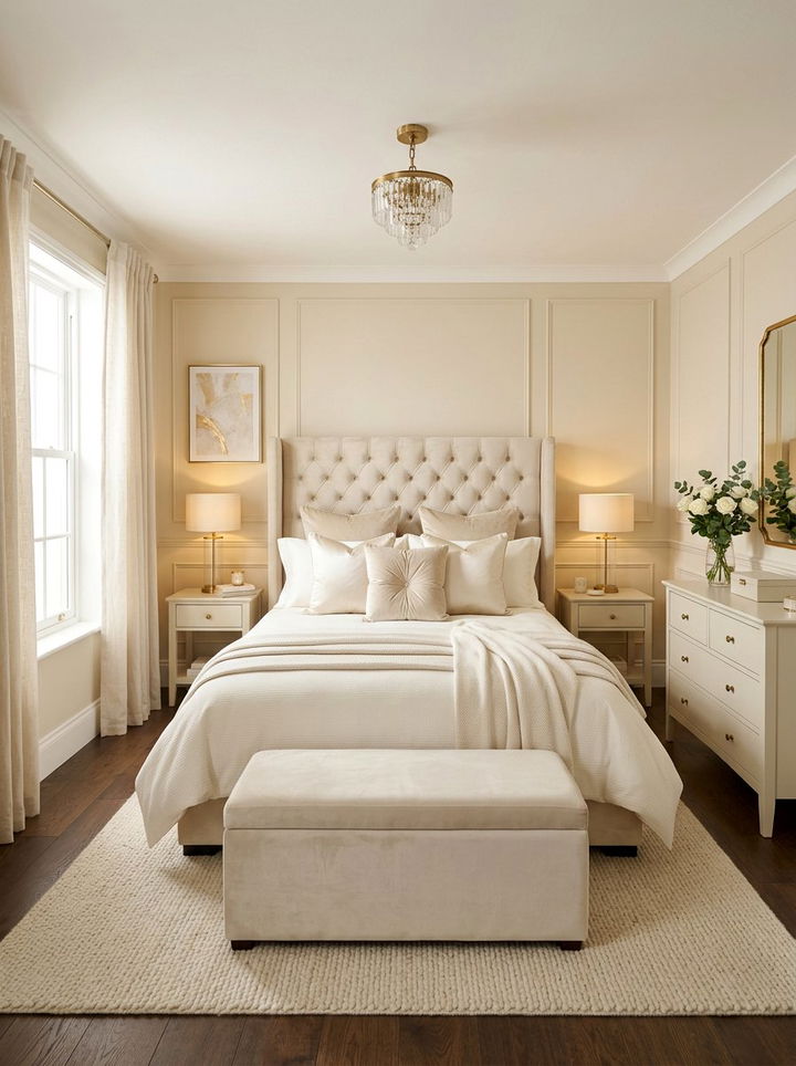 Cream Bedroom With Velvet Headboard - 30 warm cream bedroom ideas