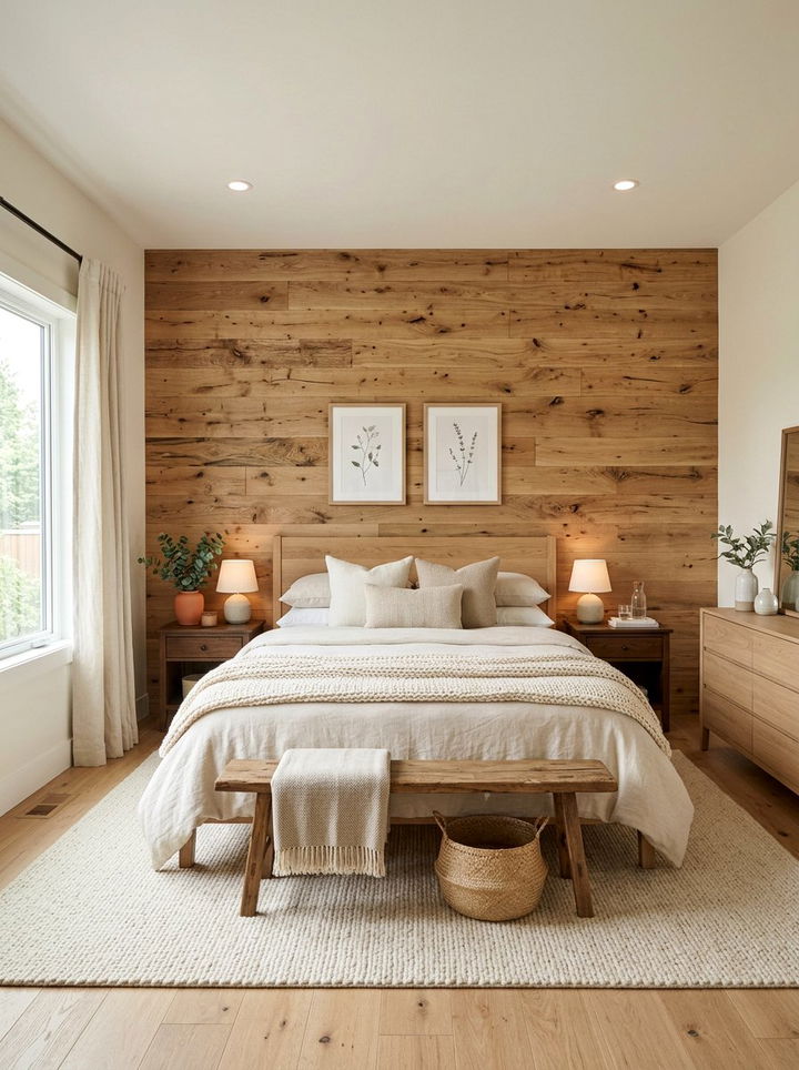 Cream Bedroom Wood Wall - 30 farmhouse cream bedroom ideas