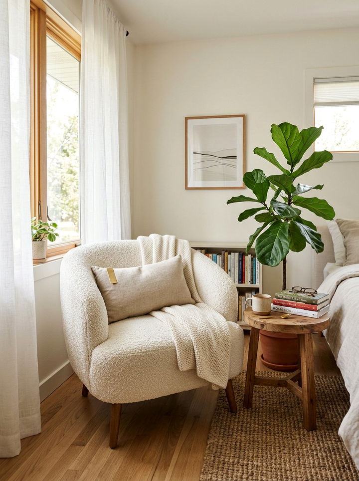 Cream Boucle Chair - 30 cream bedroom accessories ideas