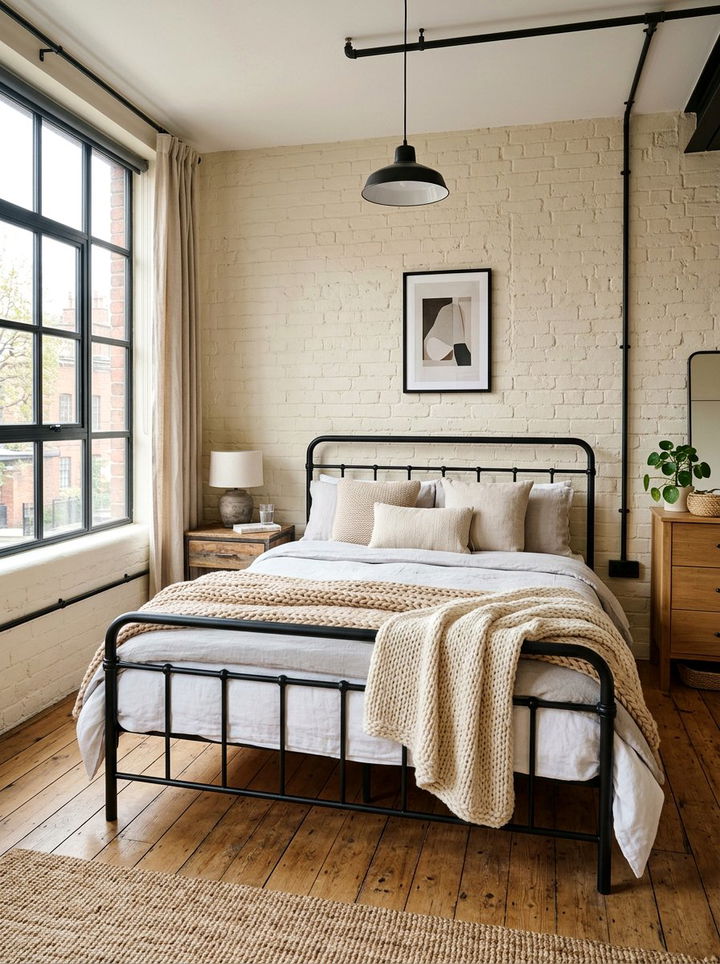 Cream Brick Industrial Bedroom - 30 industrial cream bedroom ideas