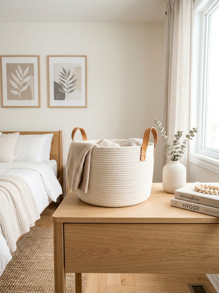 Cream Cotton Rope Basket - 30 beige bedroom accessories ideas