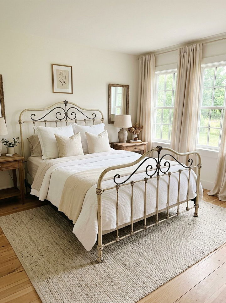 Cream Farmhouse Iron Bed - 30 farmhouse cream bedroom ideas