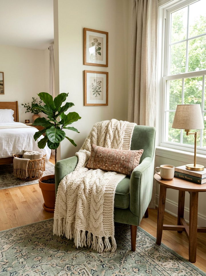 Cream Knit Throw - 30 sage green and cream bedroom ideas