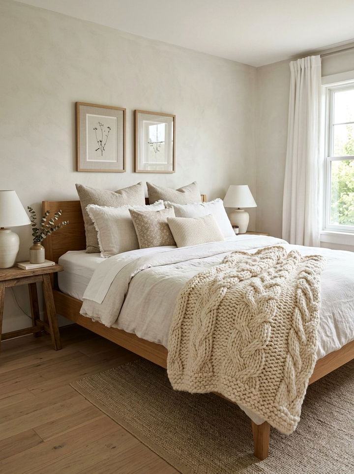 Cream Knitted Throw - 30 cream bedroom accessories ideas