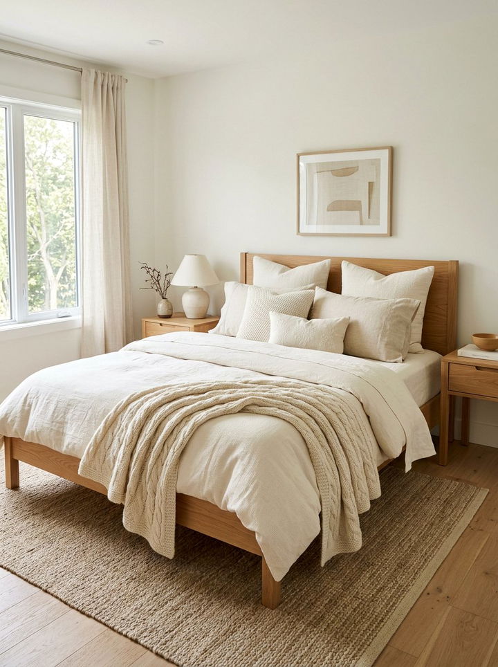 Cream Linen Bedding - 30 farmhouse cream bedroom ideas