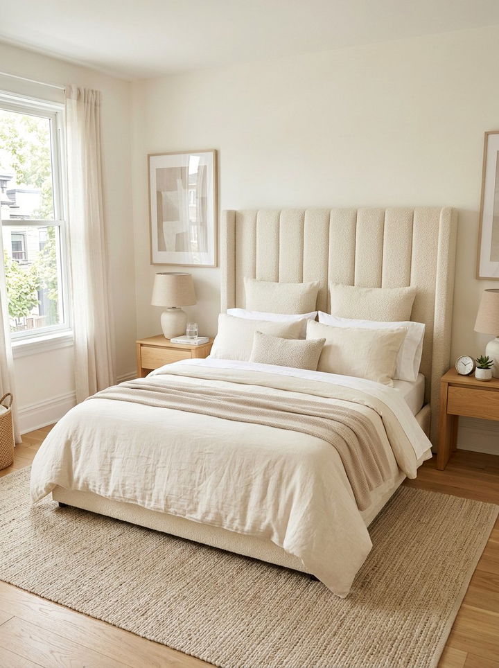 Cream Upholstered Headboard - 30 scandinavian cream bedroom ideas