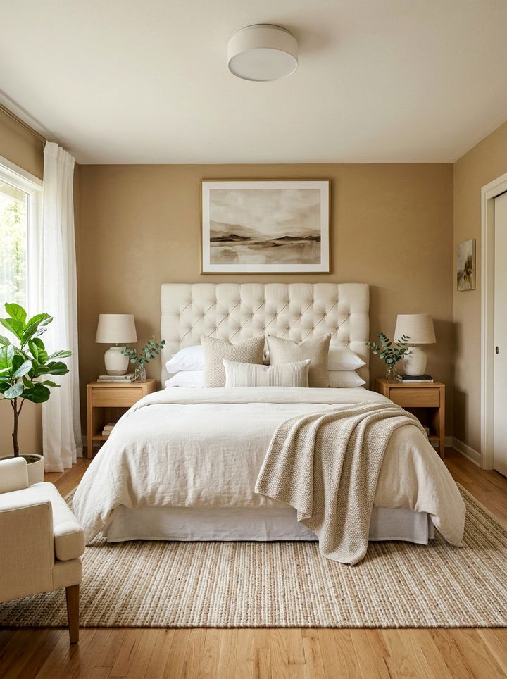 Cream Upholstered Headboard - 30 warm toned bedroom ideas