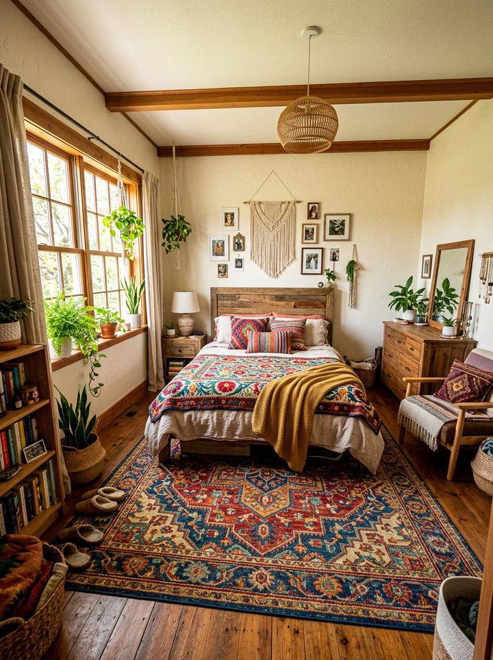 Cream Walls And Bohemian Patterned Rugs - 30 bedroom cream walls