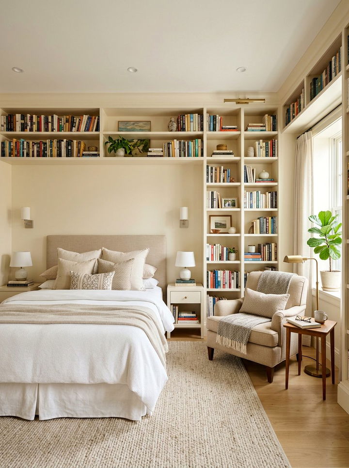 Cream Walls And Built In Bookshelves - 30 bedroom cream walls