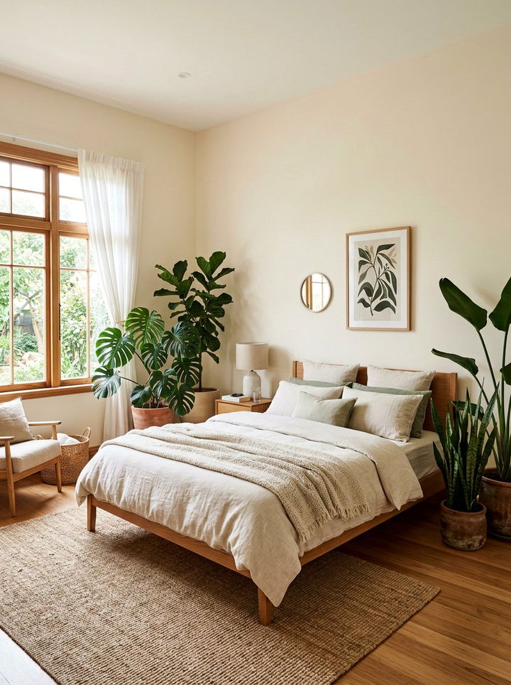 Cream Walls And Dark Green Plants - 30 bedroom cream walls