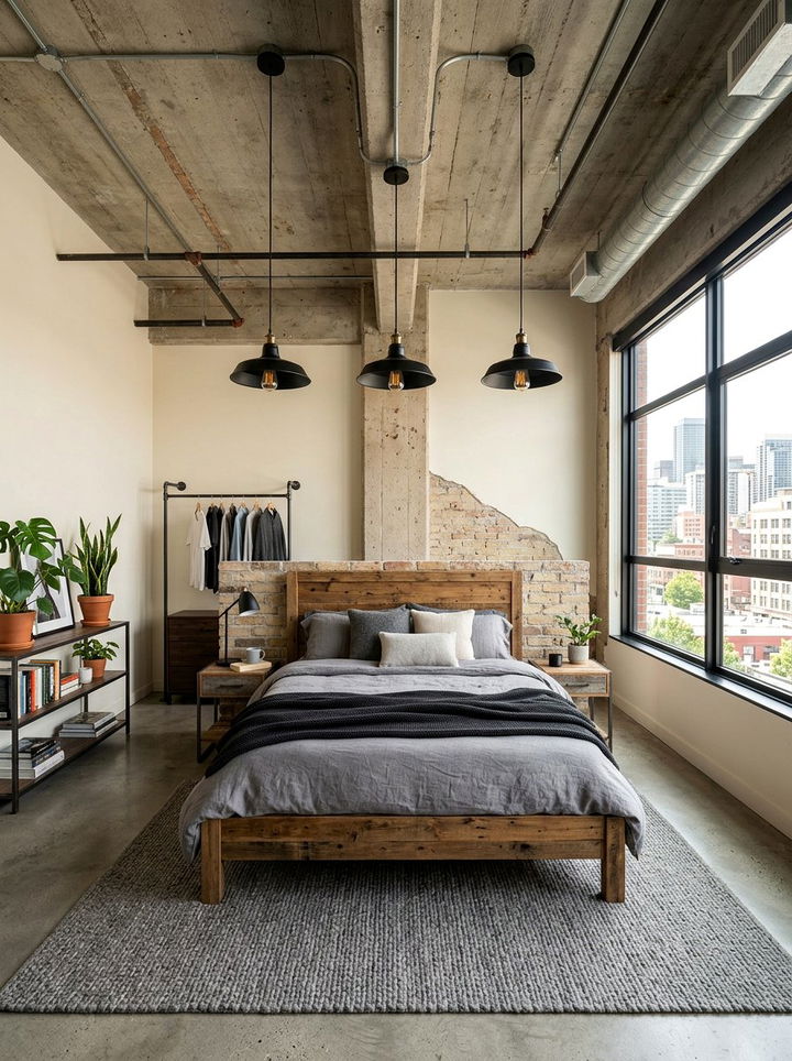 Cream Walls And Industrial Lighting - 30 bedroom cream walls