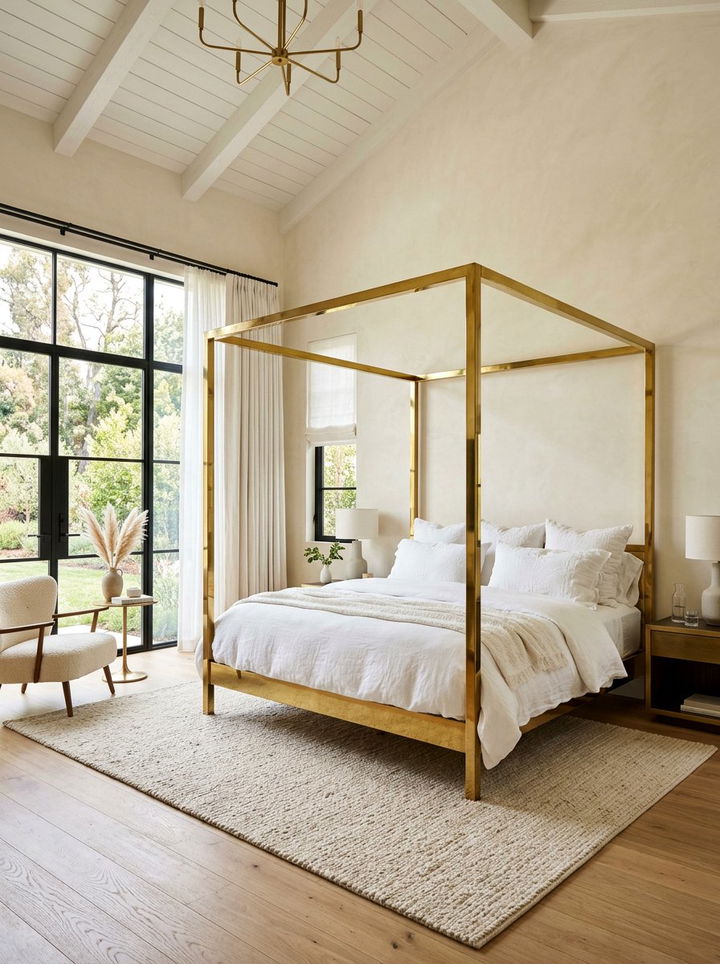 Cream Walls With Brass Canopy Bed - 30 bedroom cream walls