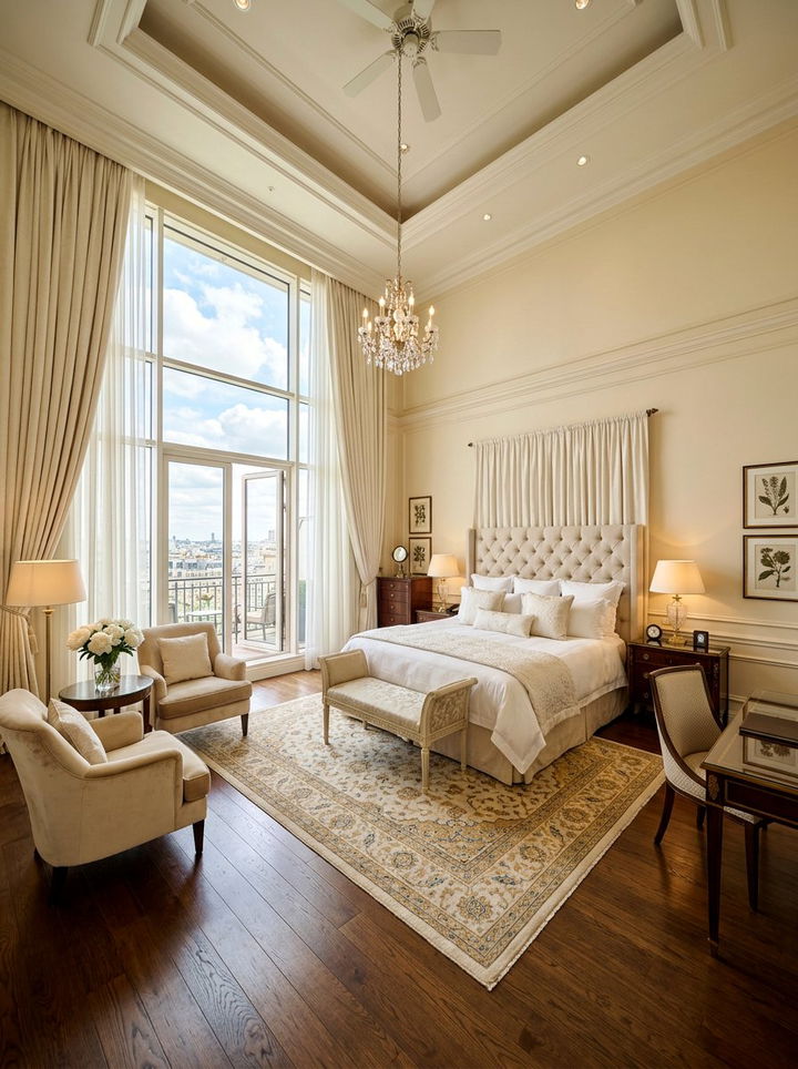 Cream Walls With Floor To Ceiling Curtains - 30 bedroom cream walls