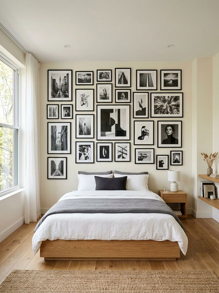 Cream Walls With Gallery Wall Art - 30 bedroom cream walls