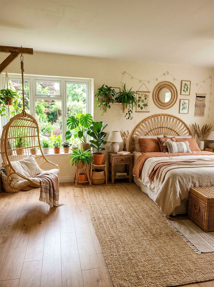 Cream Walls With Natural Rattan Decor - 30 bedroom cream walls