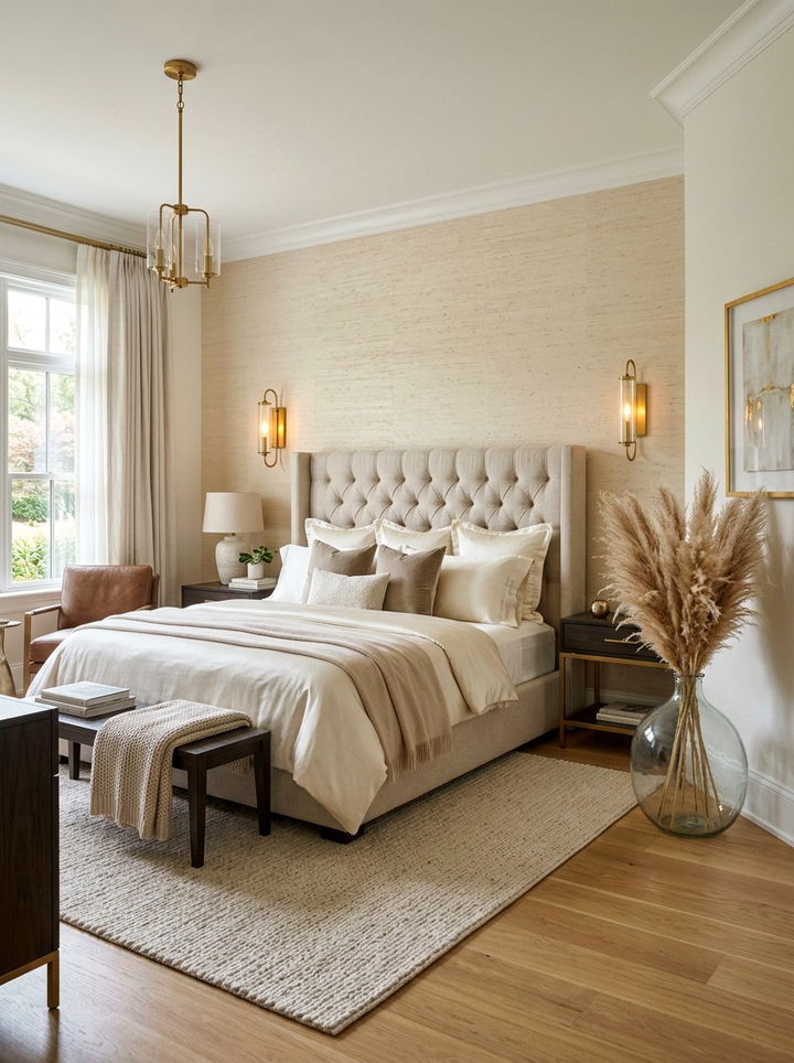 Cream Woven Grasscloth Wallpaper - 30 bedroom minimalist wallpapers