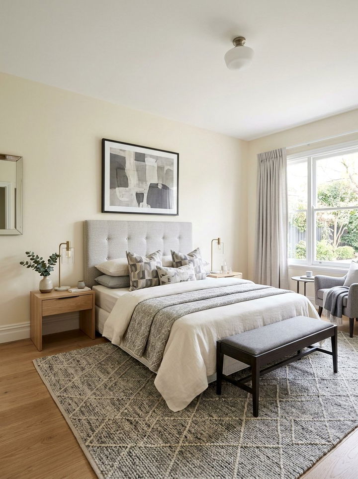 Cream and grey bedroom - 30 cream bedroom decor ideas