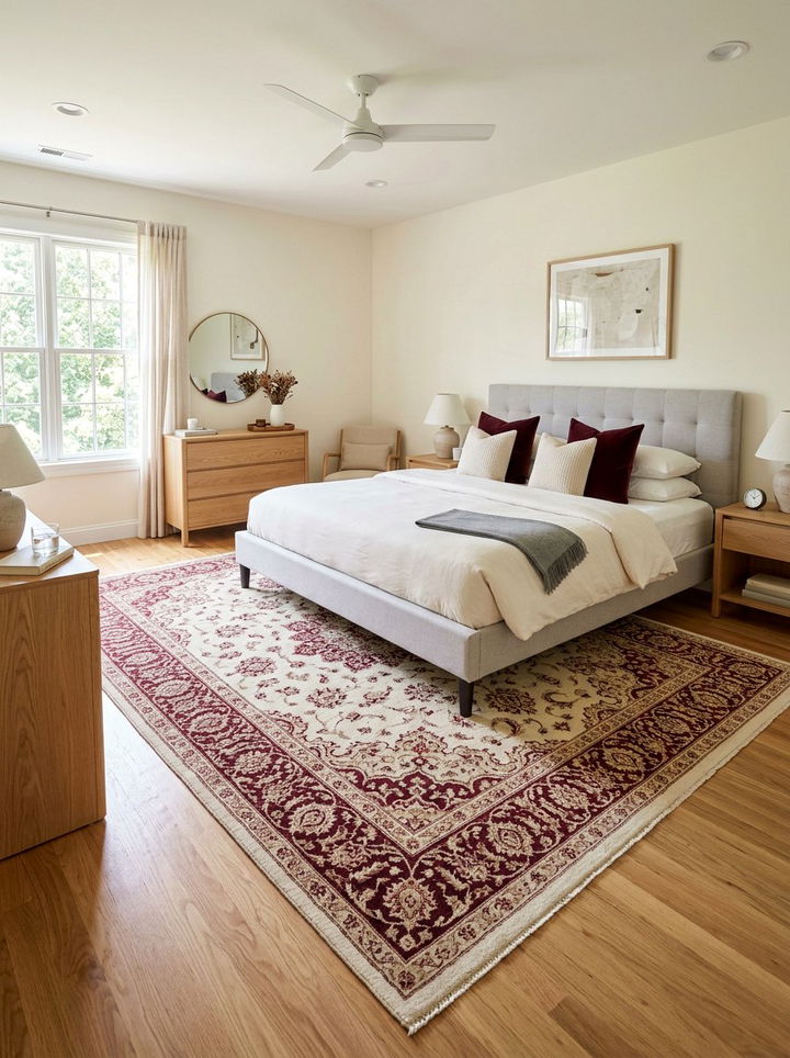 Cream area rug burgundy - 30 burgundy and cream bedroom ideas