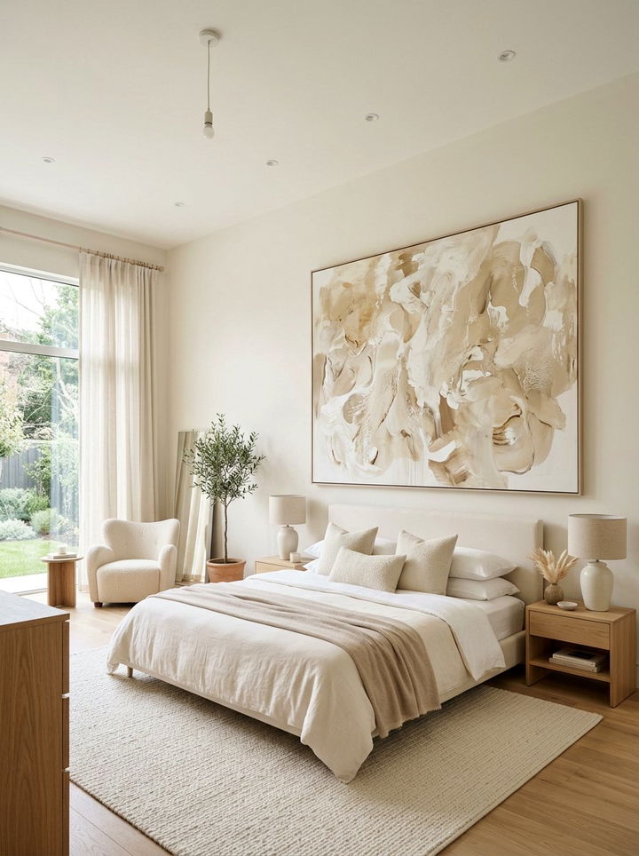 Cream bedroom oversized art - 30 cream bedroom decor ideas