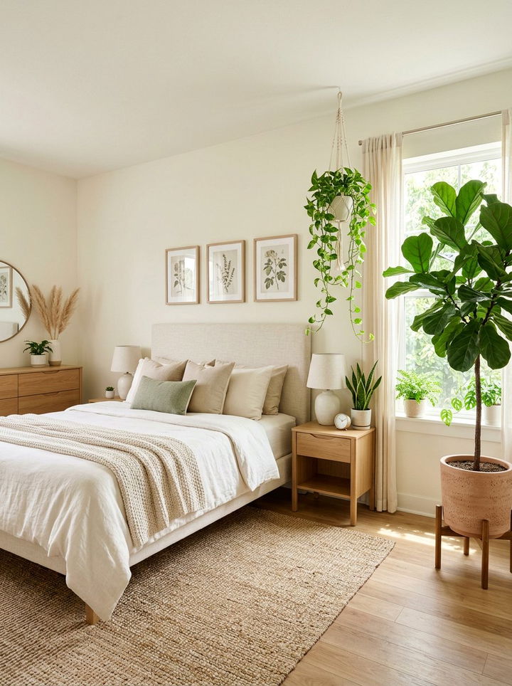 Cream bedroom plants - 30 cream bedroom decor ideas