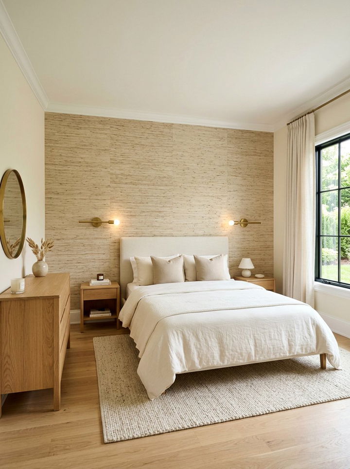 Cream bedroom textured wallpaper - 30 cream bedroom decor ideas