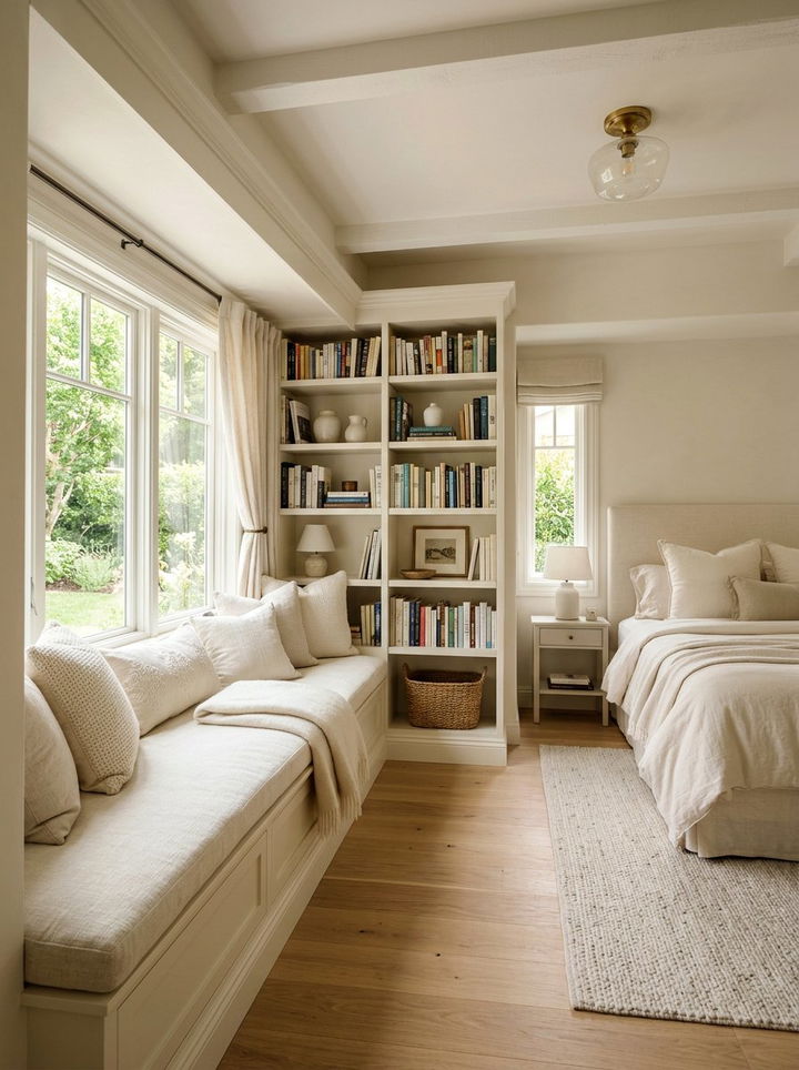 Cream bedroom window seat - 30 cream bedroom decor ideas